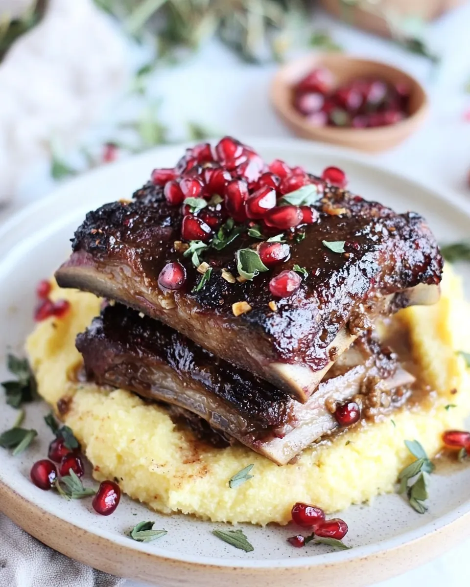 Easy Crockpot Sweet and Sour Pomegranate Short Ribs with Creamy Polenta image