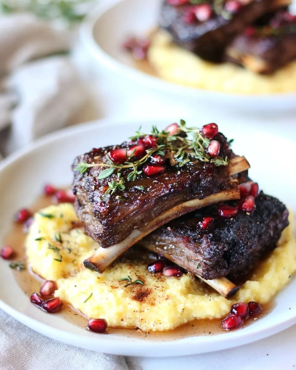 Tasty Crockpot Sweet and Sour Pomegranate Short Ribs with Creamy Polenta shot