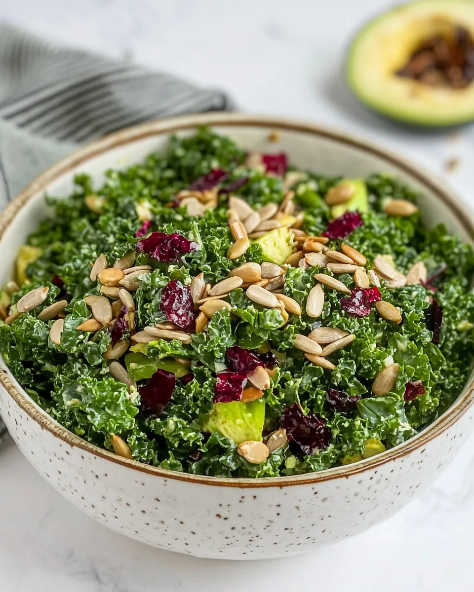 Delicious Crunchy Kale Salad with Sunflower Seeds shot