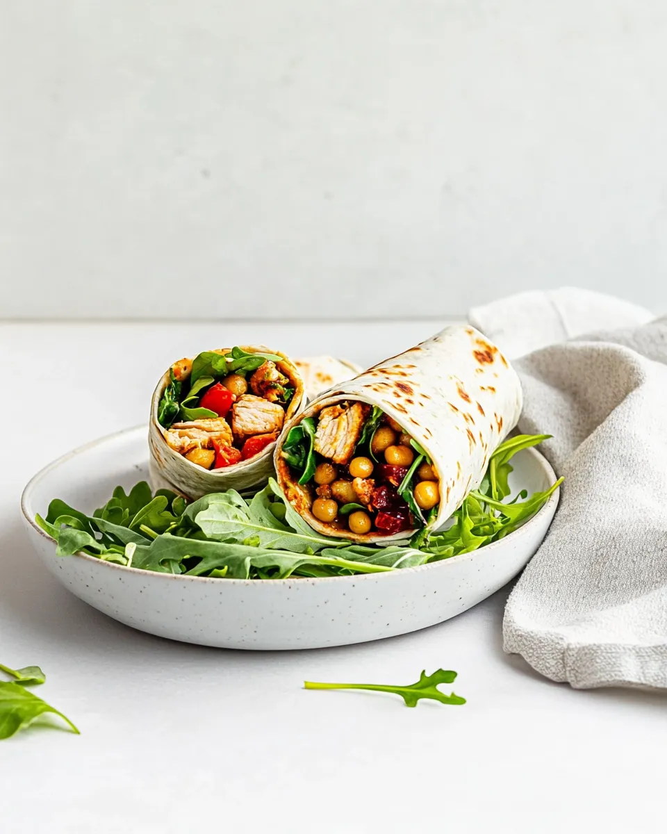 Delicious Curried Chicken, Chickpea & Arugula Wraps image