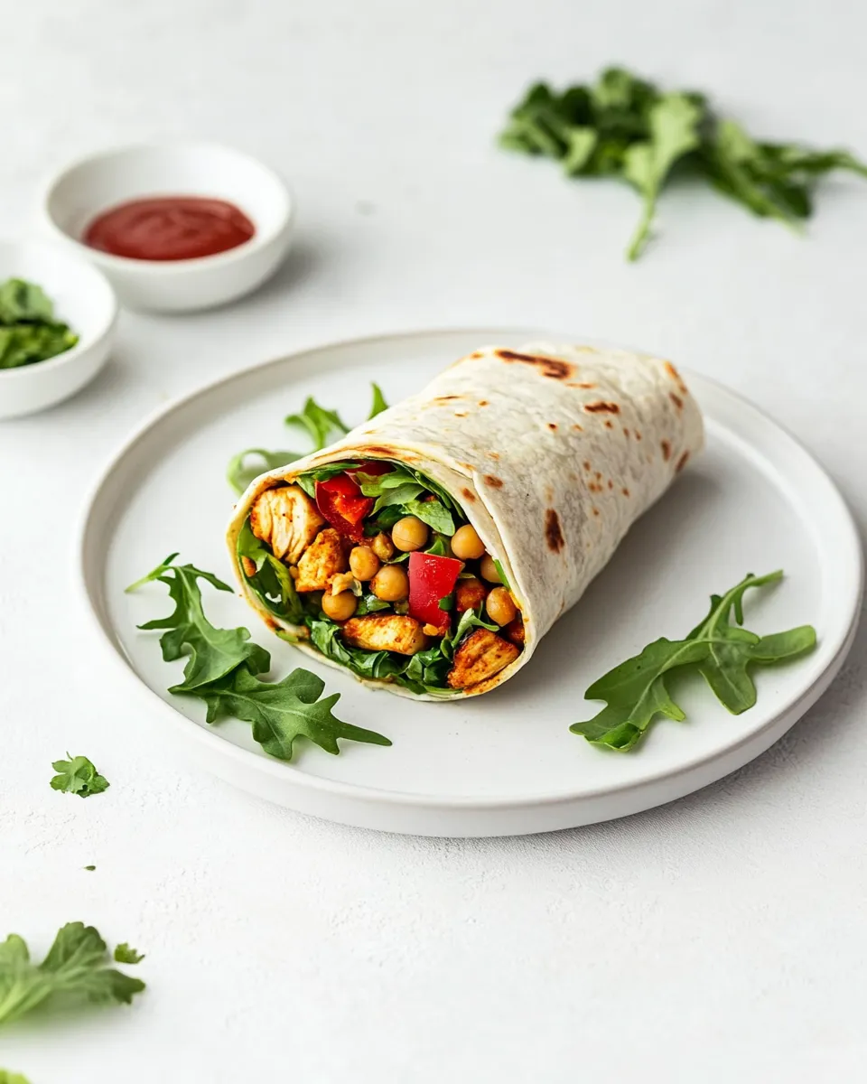 Tasty Curried Chicken, Chickpea & Arugula Wraps recipe image