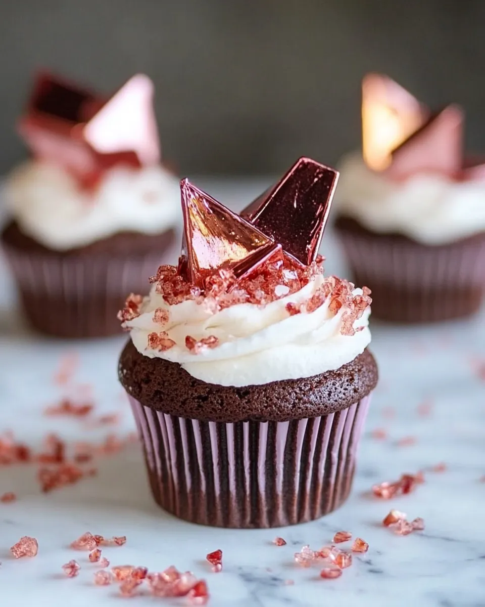 Homemade Devils Food Cupcakes with Pomegranate Sugar Shards. photo