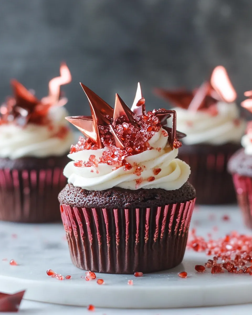 Easy Devils Food Cupcakes with Pomegranate Sugar Shards. picture