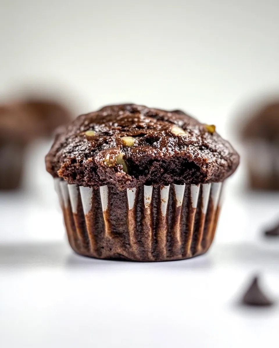 Classic Double Chocolate Zucchini Muffins. food shot