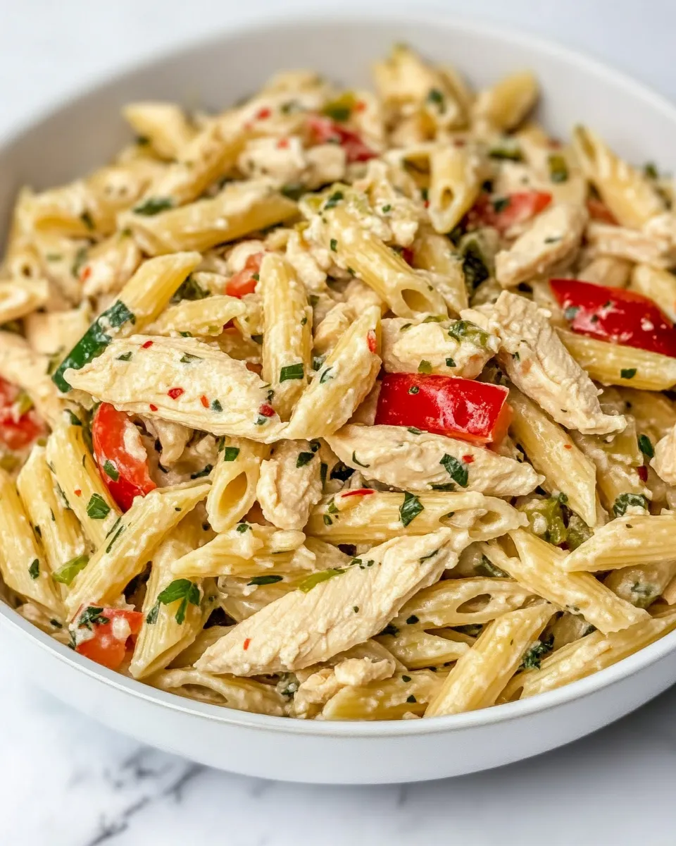 Quick Easy Creamy Chicken Pasta With Bell Peppers shot