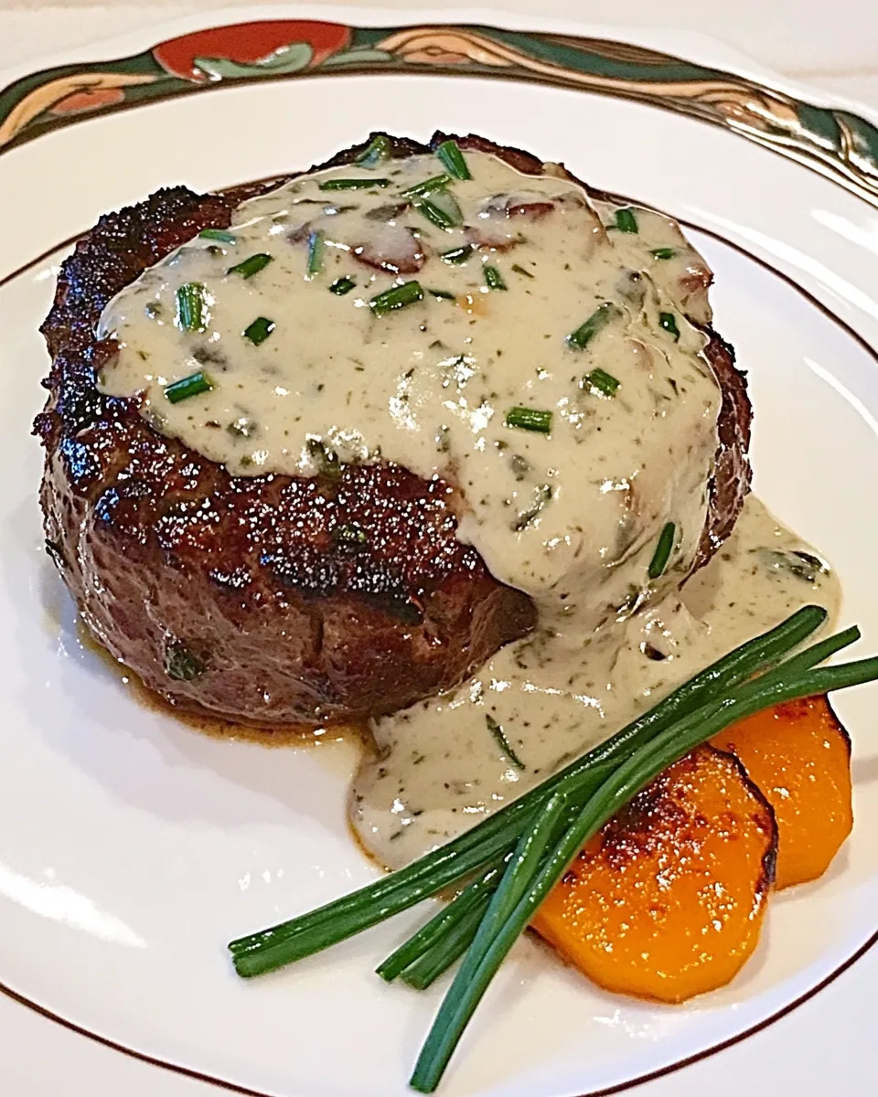 Homemade Fillets Mignons with Roquefort Chives Sauce photo