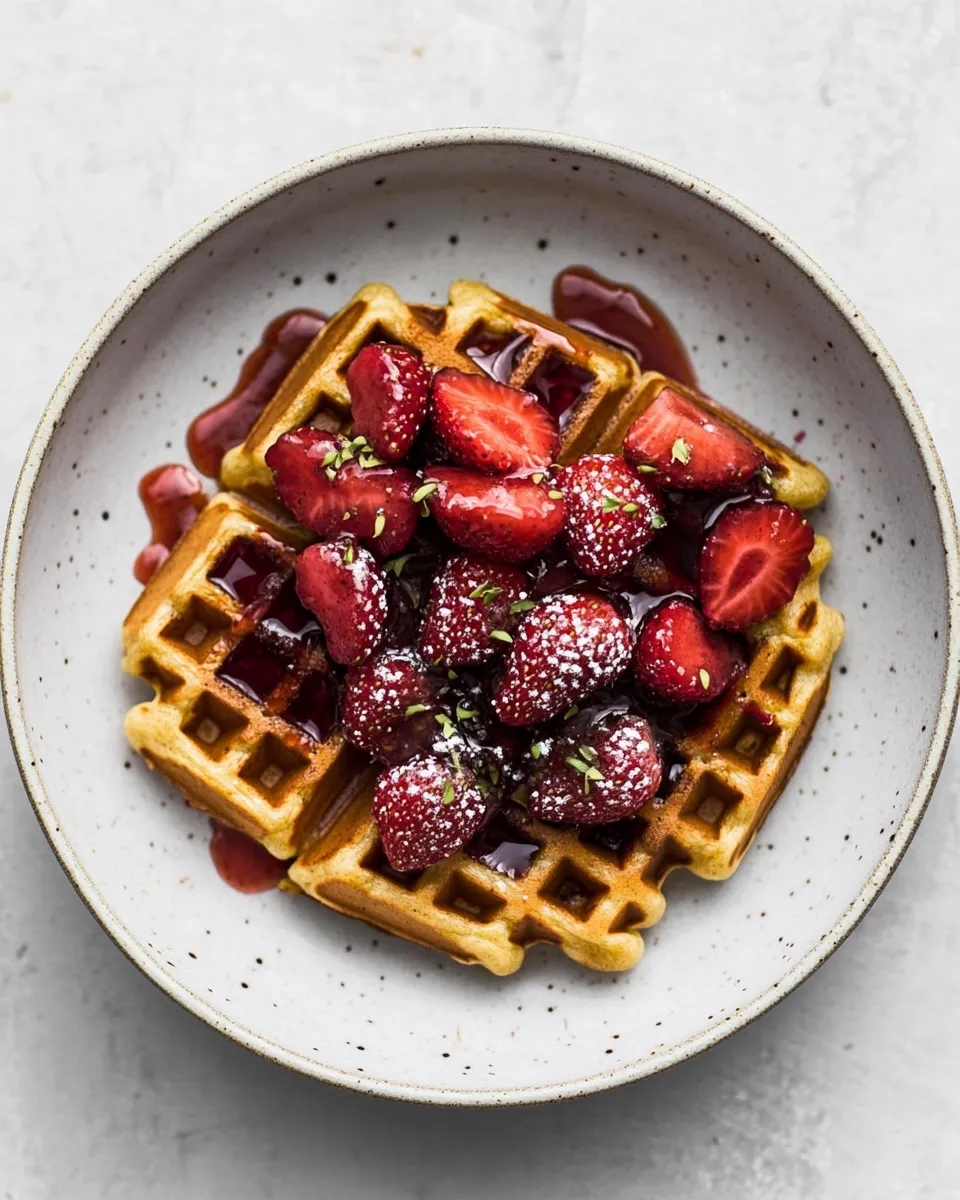 Classic Gluten-Free Cornmeal Waffles with Sorghum Strawberries image