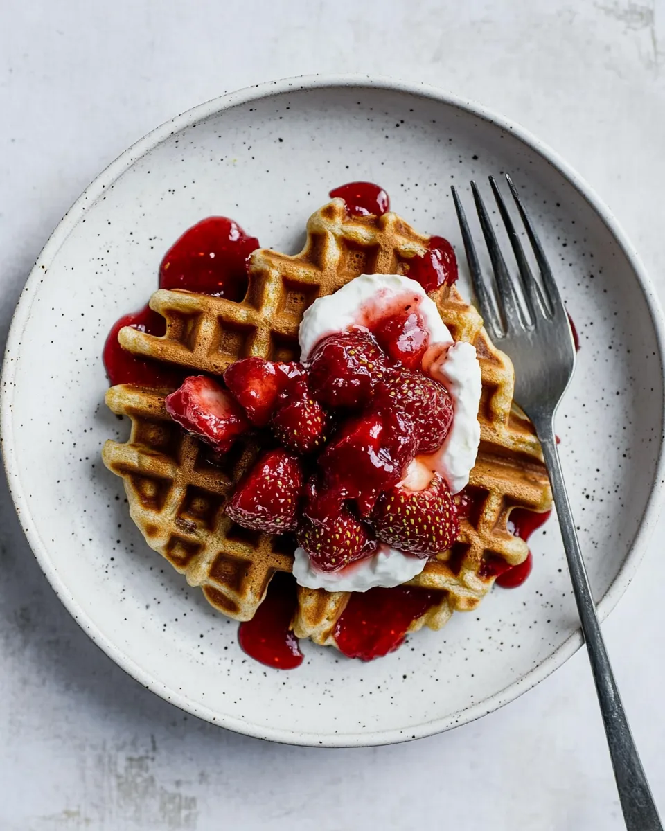 Delicious Gluten-Free Cornmeal Waffles with Sorghum Strawberries shot