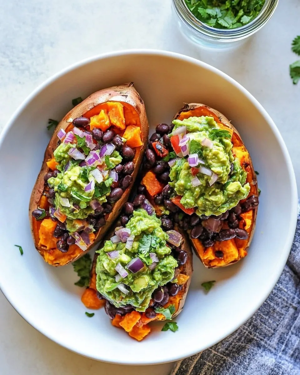 Homemade Guacamole and Black Bean Loaded Sweet Potatoes photo