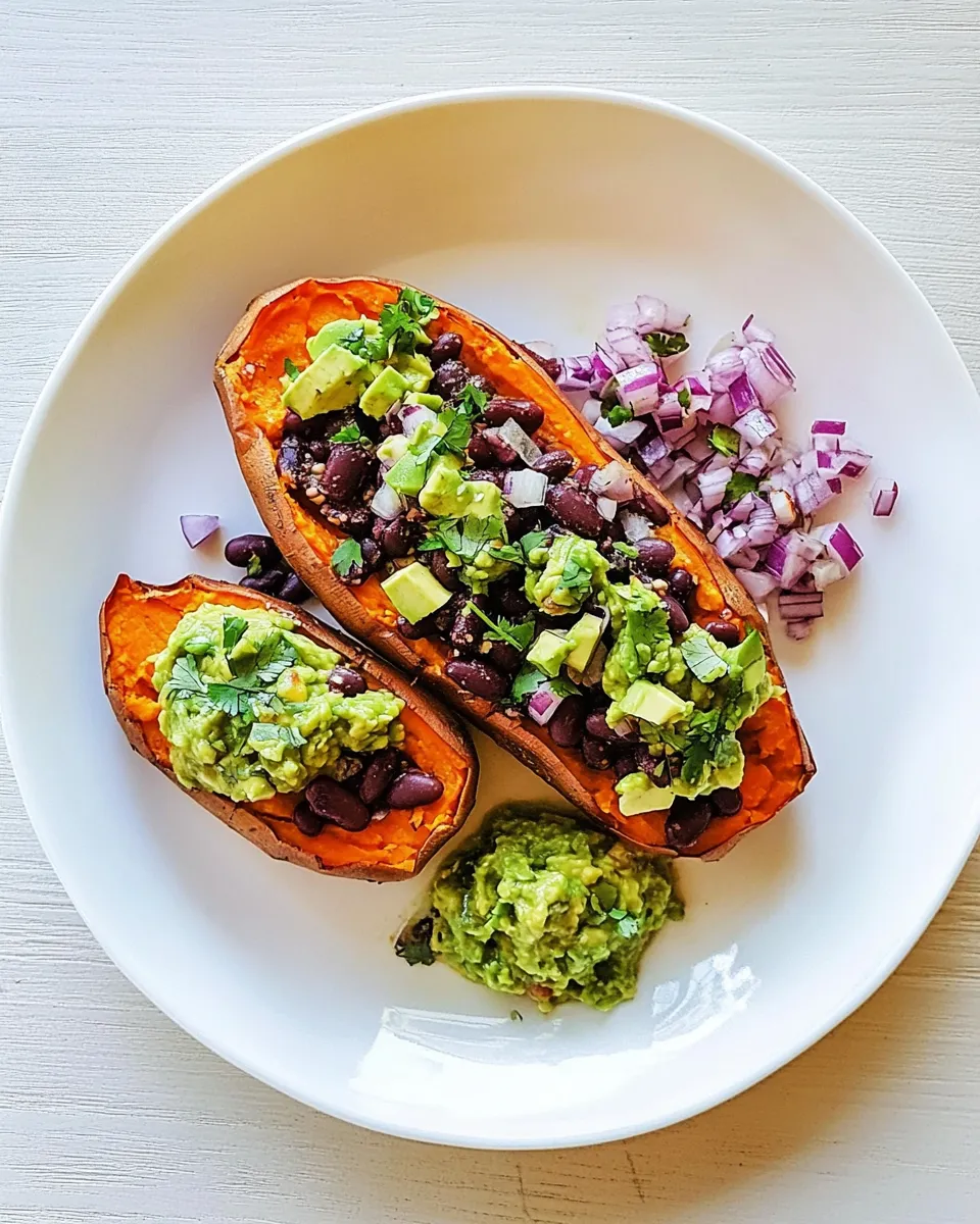 Delicious Guacamole and Black Bean Loaded Sweet Potatoes shot