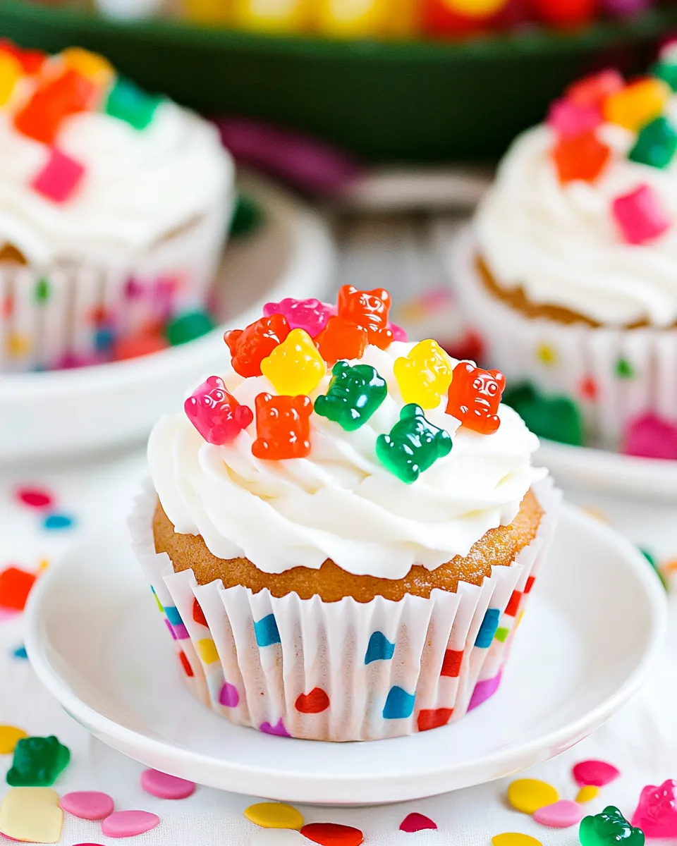Homemade Gummy Bear White Chocolate Cupcakes photo