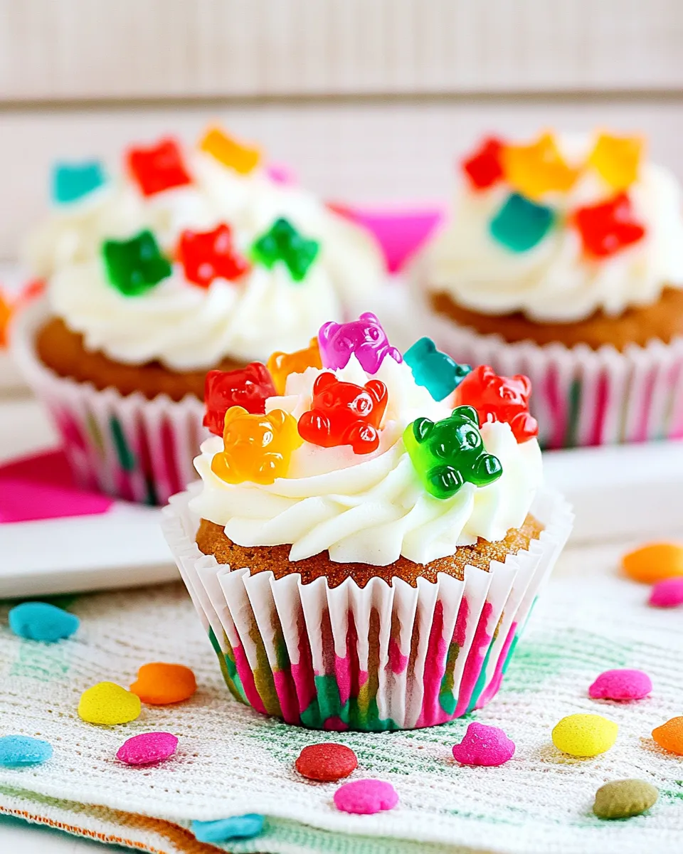 Delicious Gummy Bear White Chocolate Cupcakes shot
