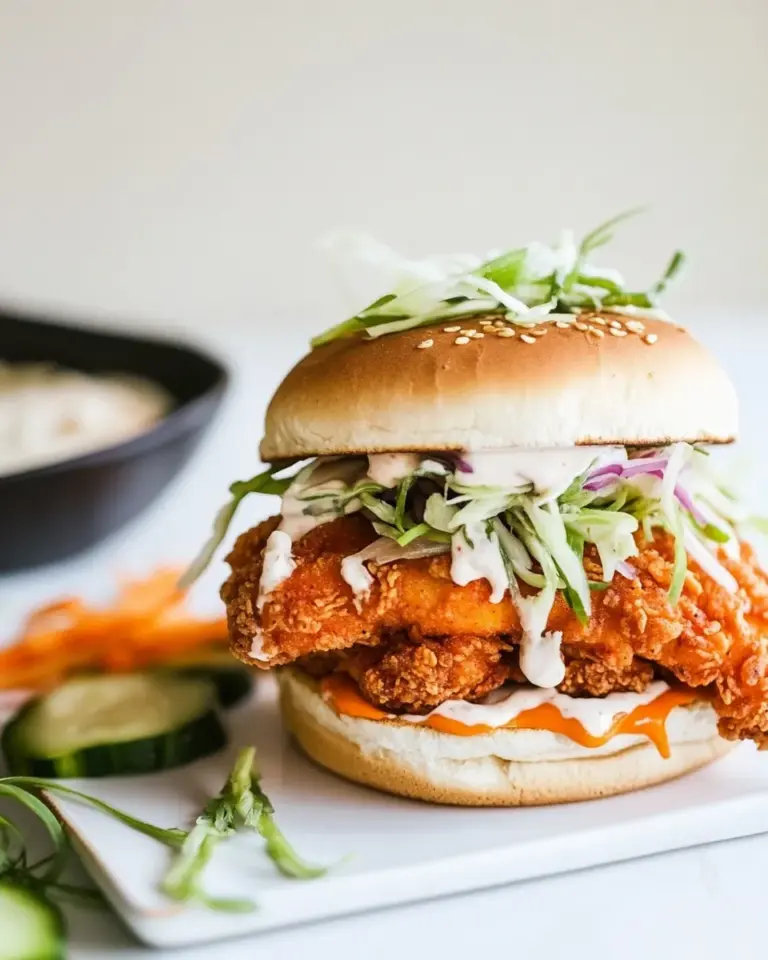 Delicious Healthier Oven Fried Sweet Tea Buffalo Chicken Sandwich. image