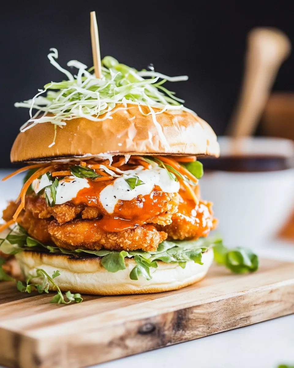 Best Healthier Oven Fried Sweet Tea Buffalo Chicken Sandwich. shot