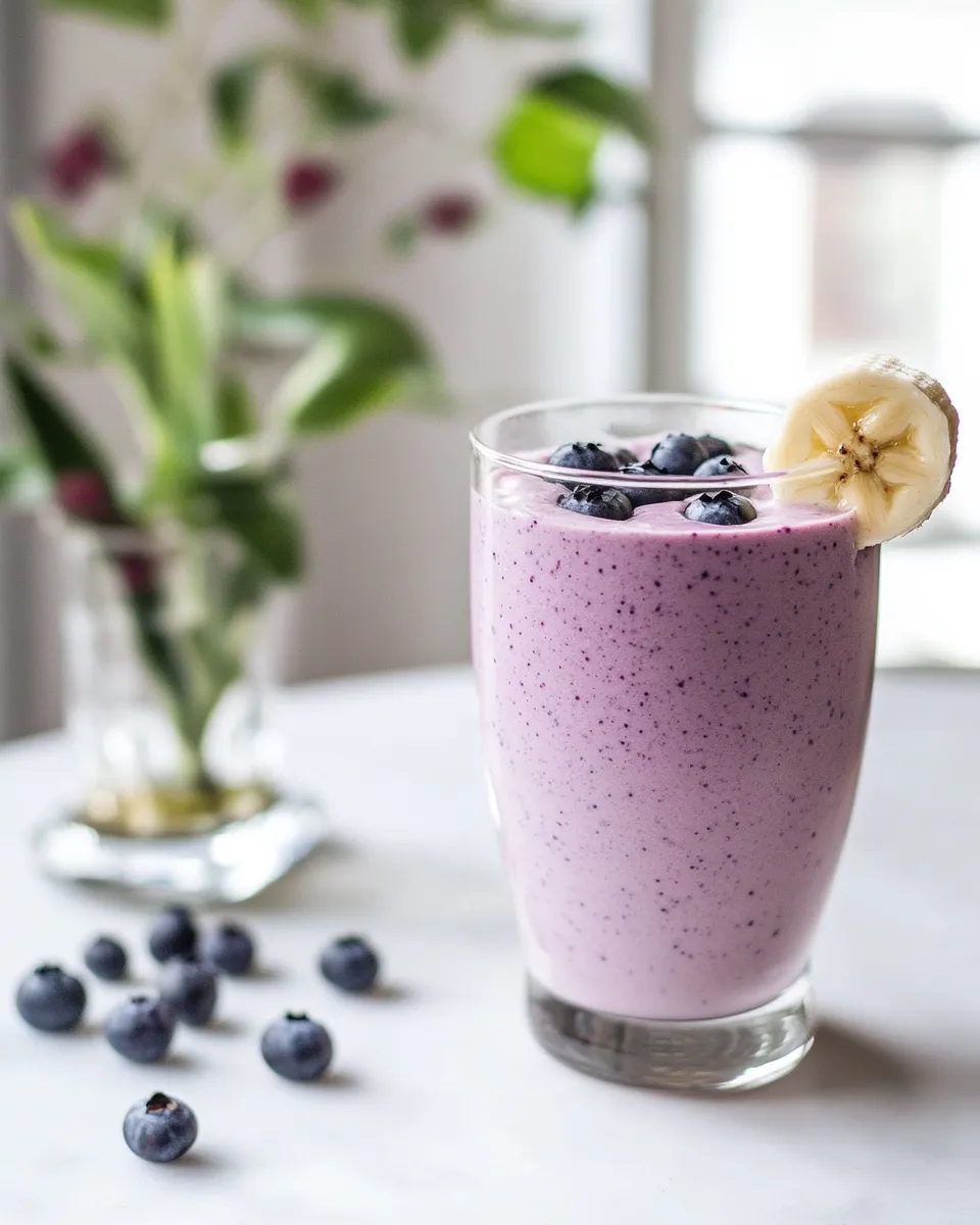 Homemade Healthy blueberry & banana protein smoothie photo