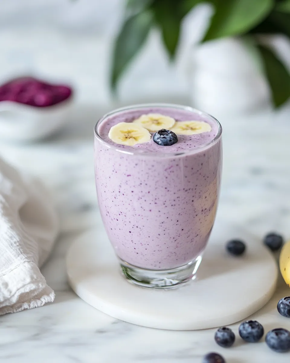 Delicious Healthy blueberry & banana protein smoothie shot