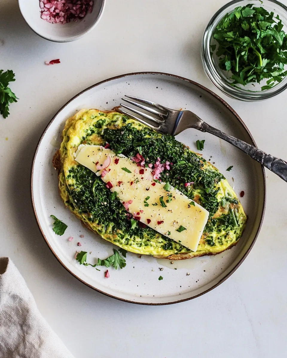 Homemade Herby Kale Omelette with Manchego Cheese photo