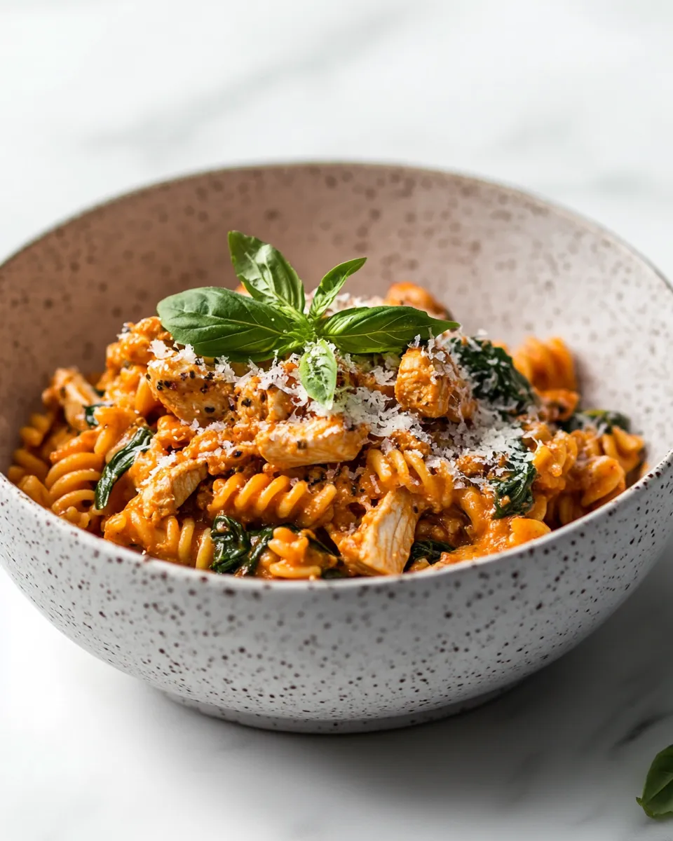 Classic High-protein tomato pasta with chicken & spinach image