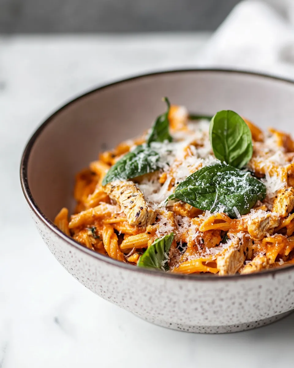 Easy High-protein tomato pasta with chicken & spinach recipe photo