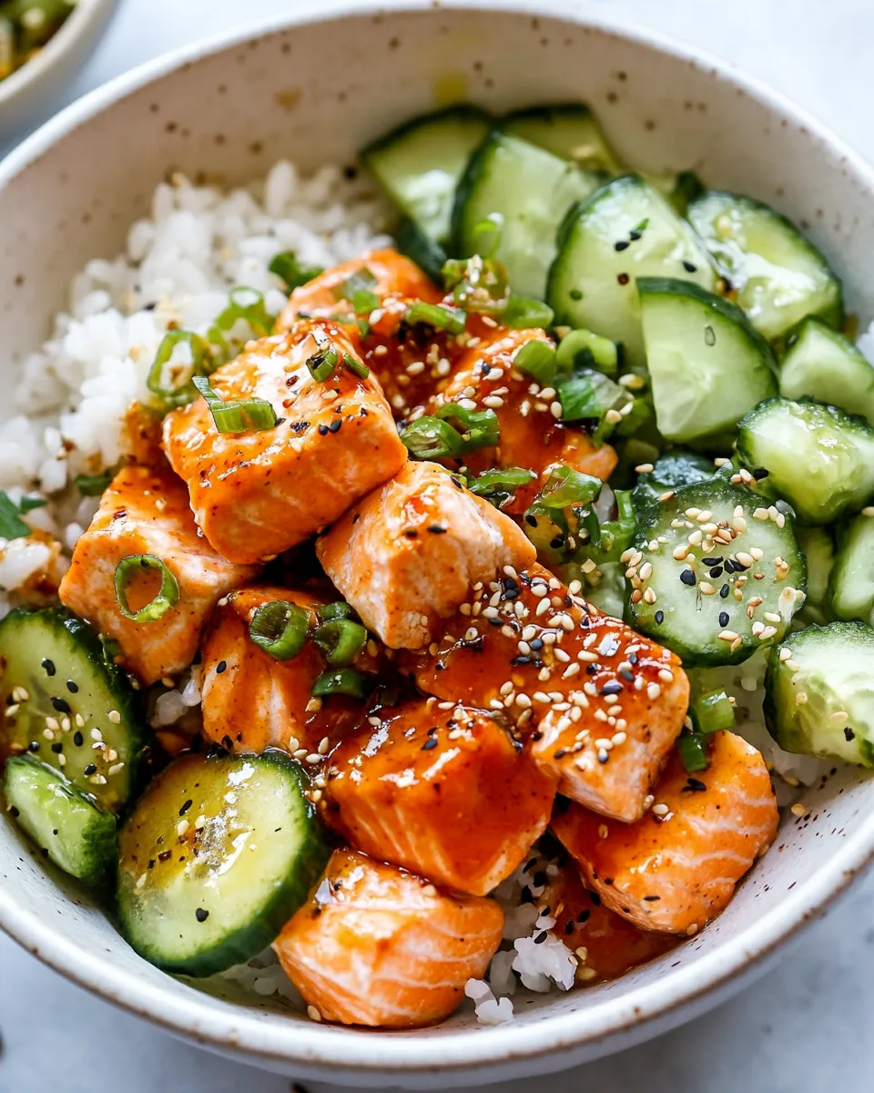 Delicious Honey Sriracha Roasted Salmon Rice Bowls (GF, DF) shot