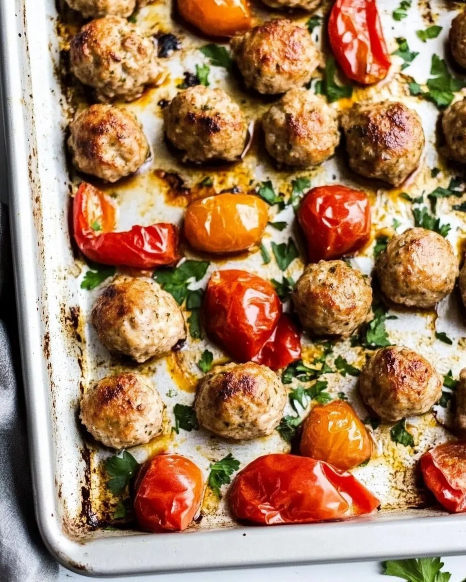 Easy Italian Ground Turkey Meatball Sheet Pan Dinner picture