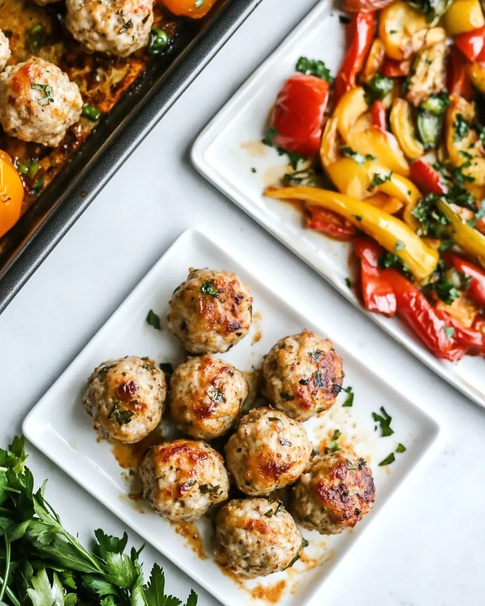 Delicious Italian Ground Turkey Meatball Sheet Pan Dinner shot