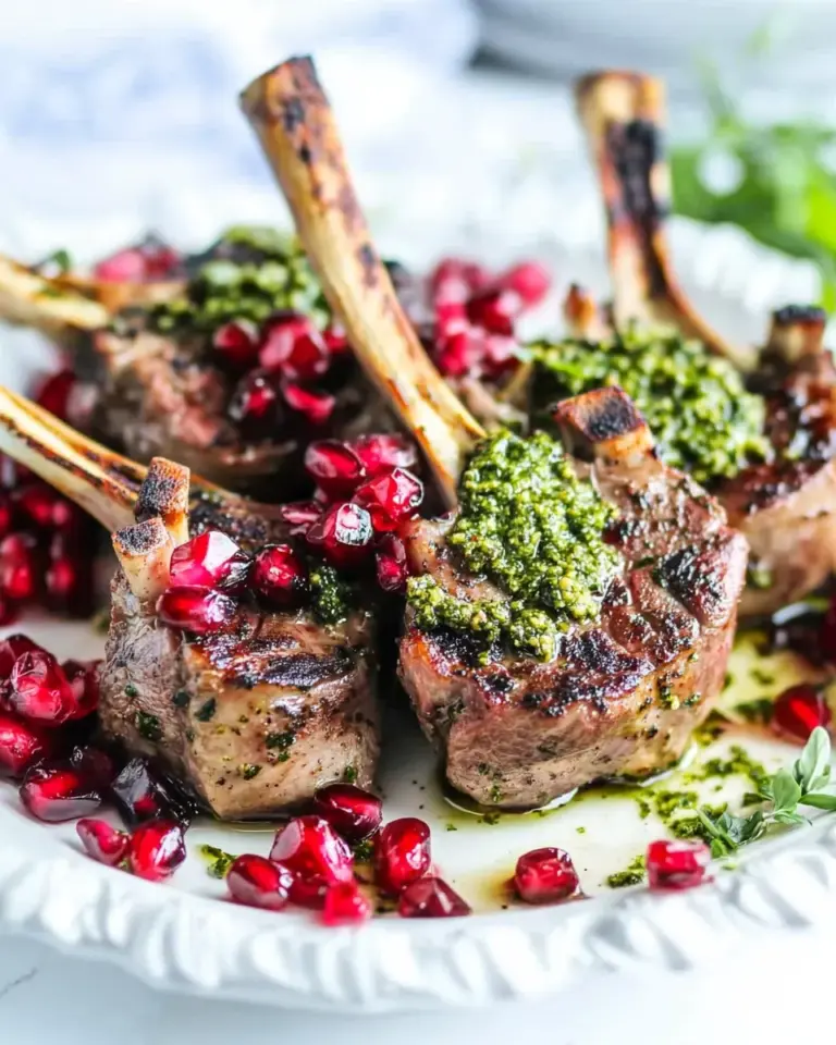 Homemade LAMB CHOPS WITH PESTO AND POMEGRANATE SAUCE photo