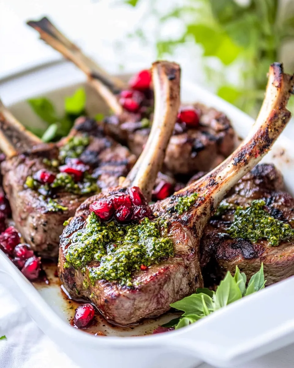 Classic LAMB CHOPS WITH PESTO AND POMEGRANATE SAUCE image