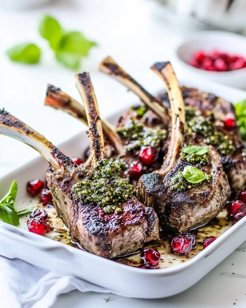 Easy LAMB CHOPS WITH PESTO AND POMEGRANATE SAUCE picture