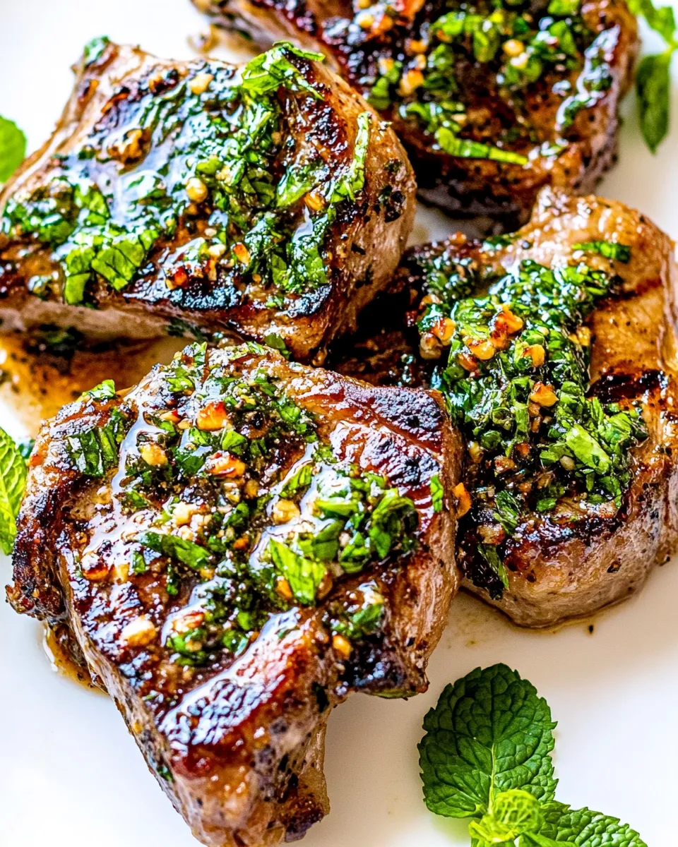 Delicious Lamb Chops with Garlic Mint Sauce shot