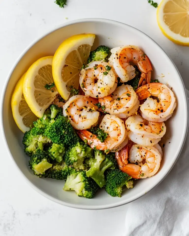 Homemade Lemon Butter Shrimp and Broccoli Skillet. photo