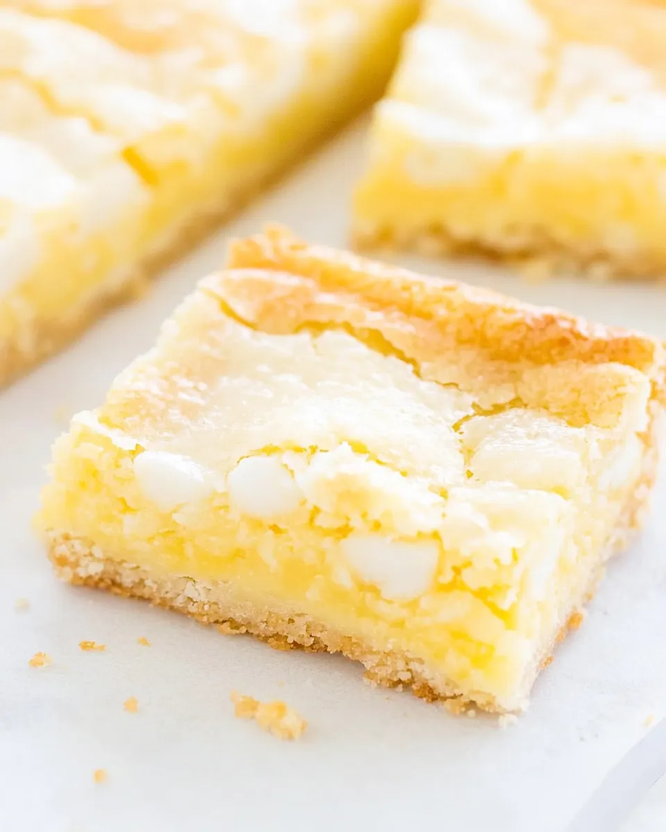 Delicious Lemon Coconut White Chocolate Gooey Bars shot