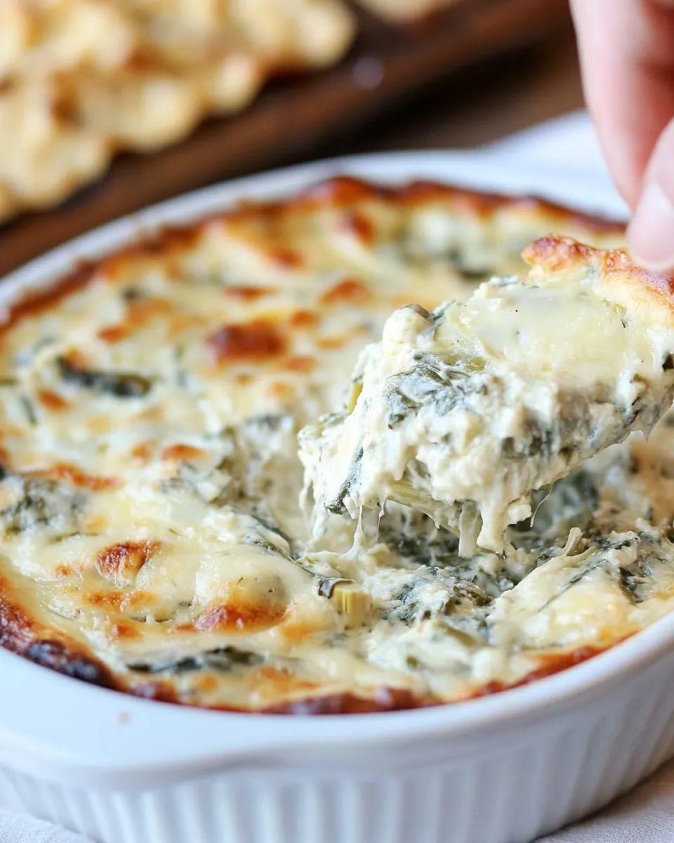 Delicious Lighter Spinach and Artichoke Dip shot