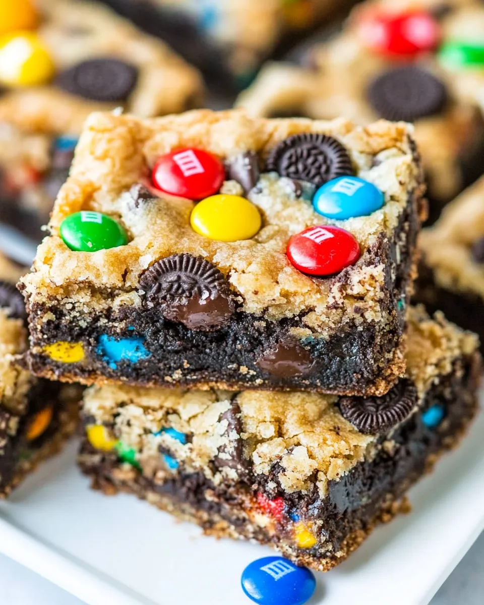 Delicious Loaded M&M Oreo Cookie Bars shot
