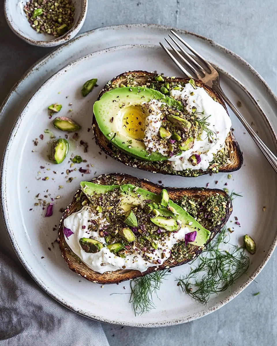 Delicious Mediterranean Inspired Avocado Toast with Pistachio Dukkah. shot