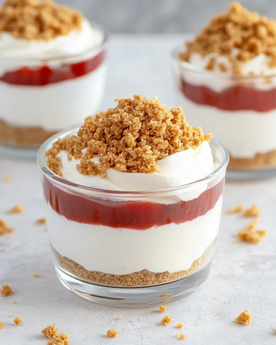 Delicious No Bake Cheesecake Cups with Graham Crumble Topping shot