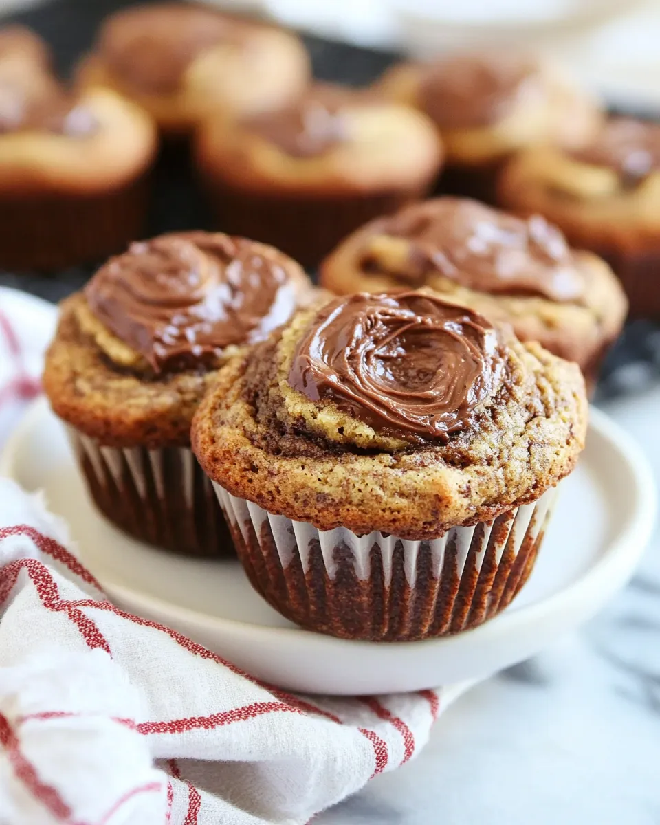 Delicious Nutella Stuffed Whole Wheat Peanut Butter Banana and Zucchini Muffins shot