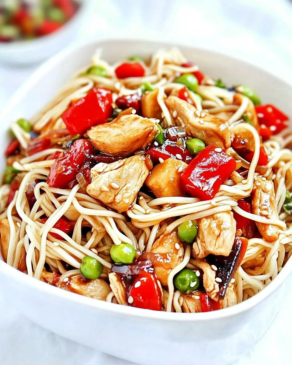 Delicious OLD Kung Pao Chicken Noodle Stir Fry shot