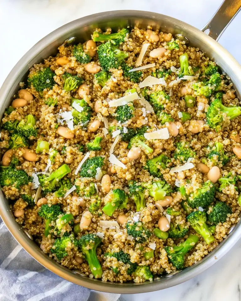 Homemade One Pan Broccoli Quinoa Skillet with Parmesan and White Beans photo