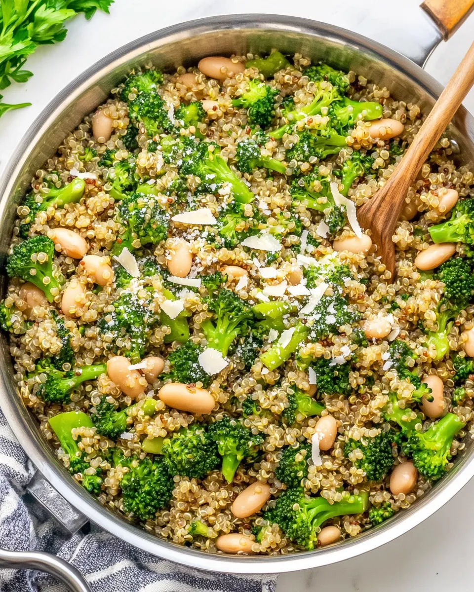 Classic One Pan Broccoli Quinoa Skillet with Parmesan and White Beans image