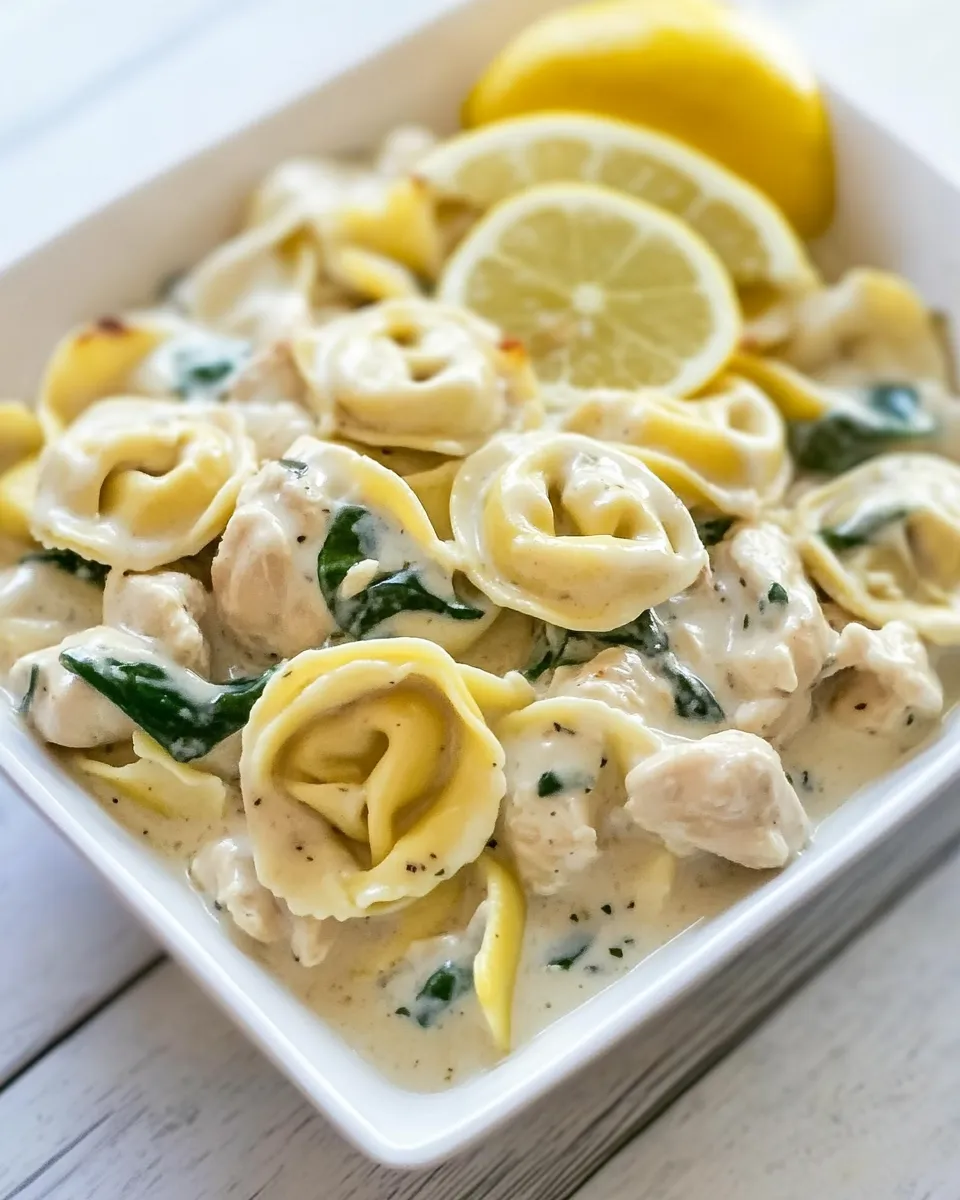 Delicious One Pan Creamy Lemon Chicken Tortellini shot