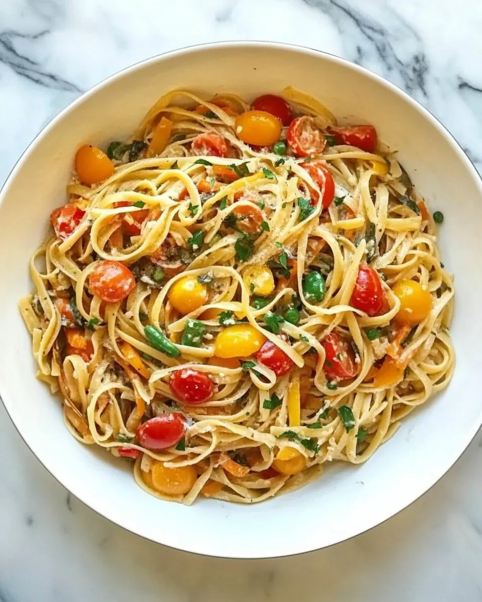 Delicious One Pan Veggie Pasta shot