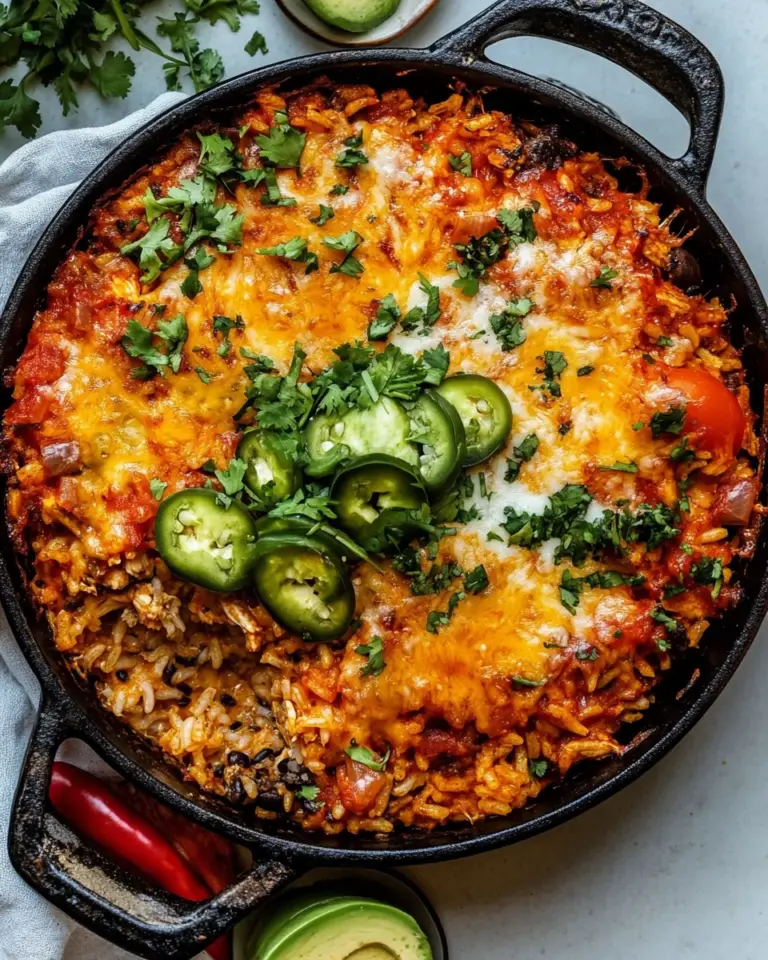 Perfect One Skillet Cheesy Salsa Chicken Rice Bake. photo