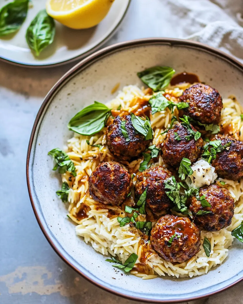 Classic One Skillet Greek Meatballs and Lemon Butter Orzo. image