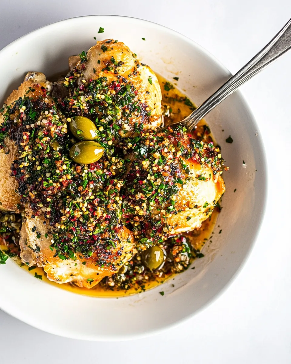 Delicious Orange Chicken with an Olive Gremolata shot