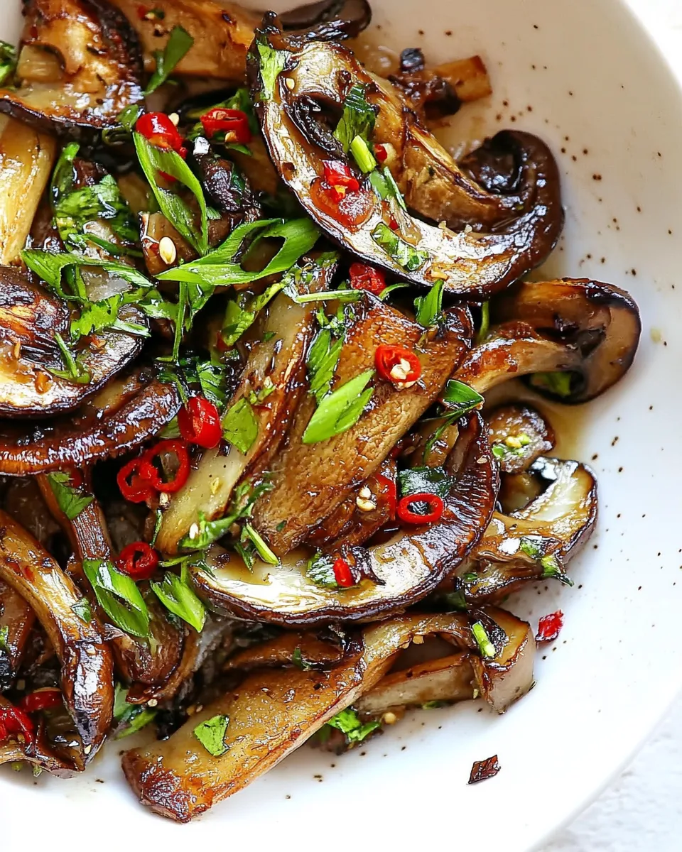 Healthy Pan-fried Green Herb Oyster Mushroom shot