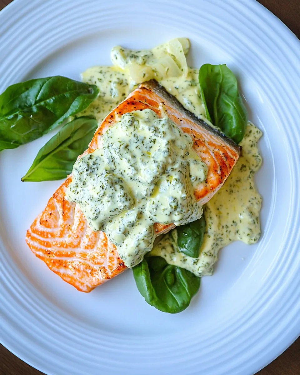 Easy Pan Fried Salmon with Pesto Cream Cheese Sauce photo