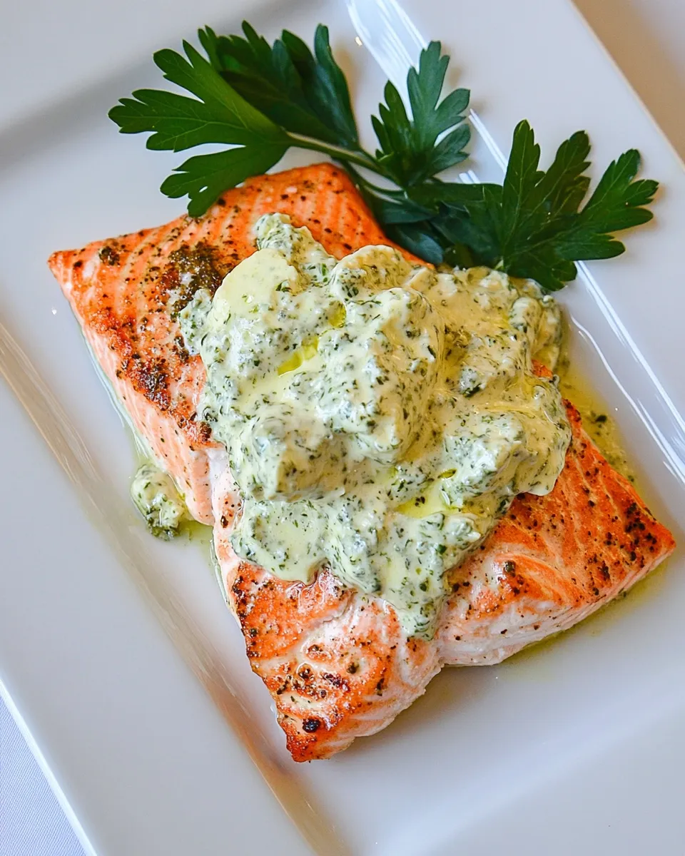 Delicious Pan Fried Salmon with Pesto Cream Cheese Sauce image
