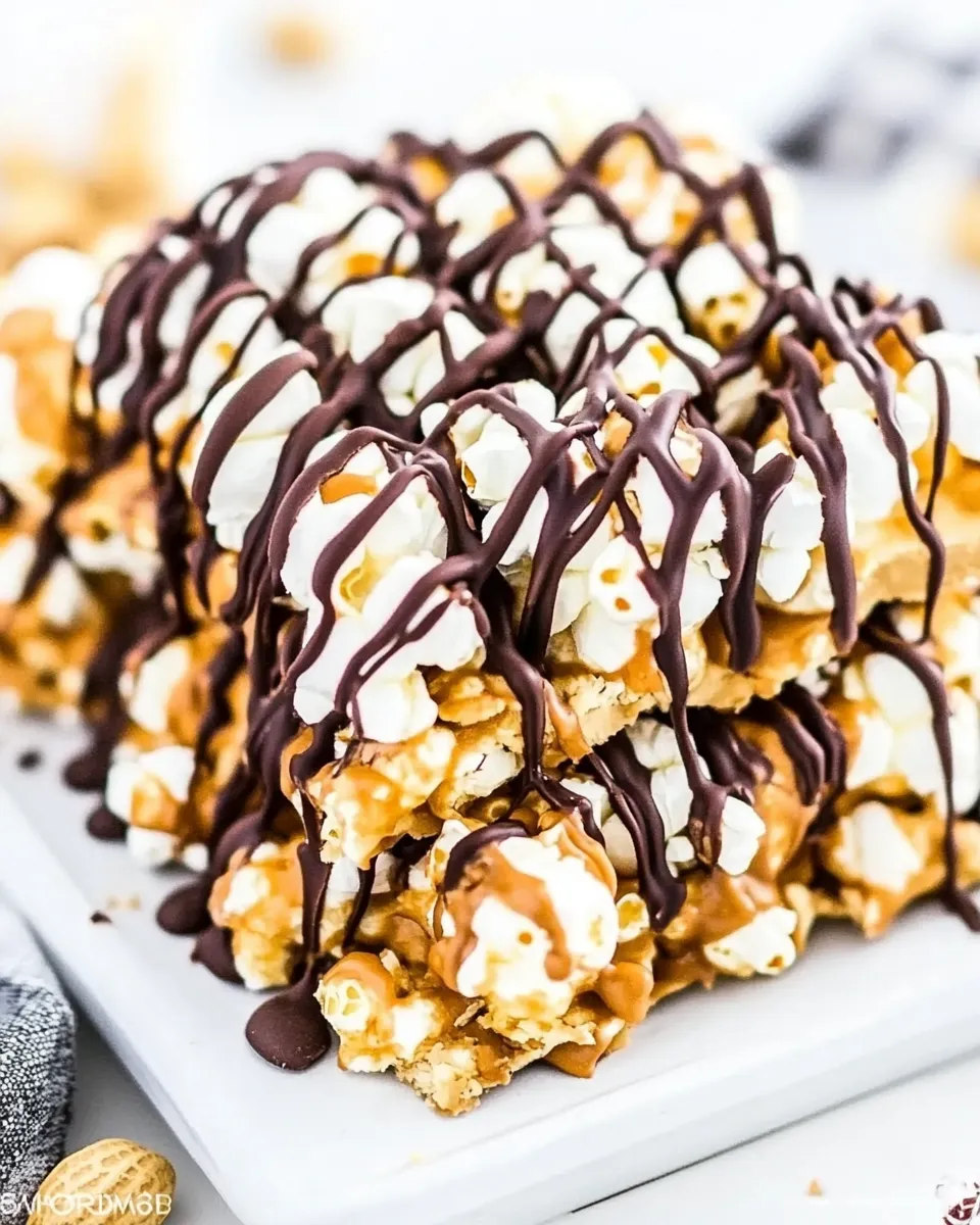 Delicious Peanut Butter Chocolate Popcorn Bark shot