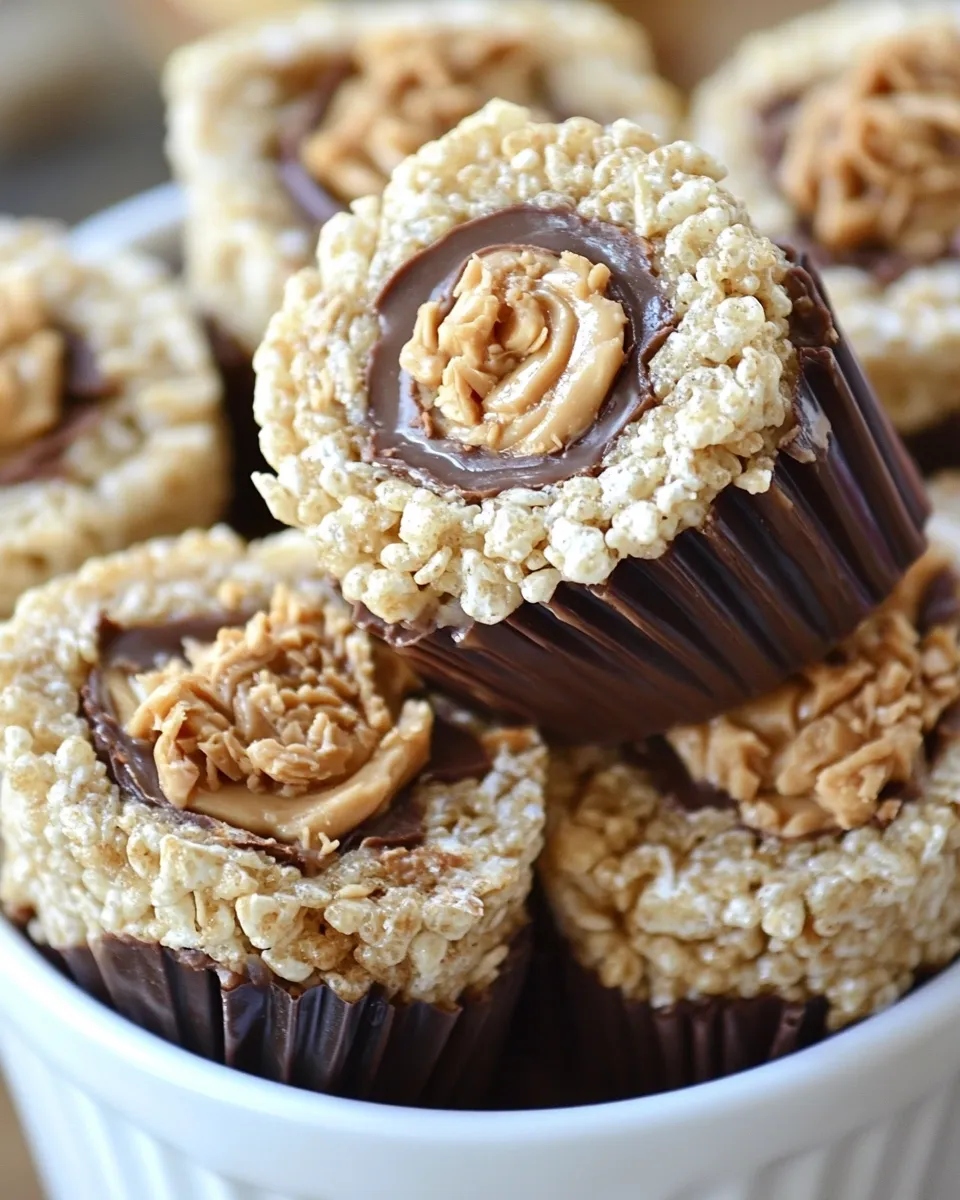 Homemade Peanut Butter Cup Rice Krispie Treats Pinwheels recipe image